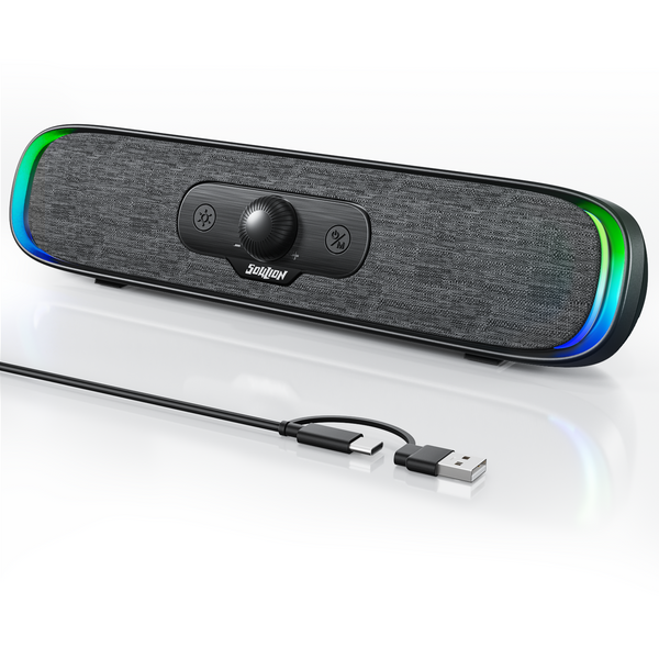 SOULION R200 Bluetooth Computer Speakers, Compact PC Speakers, USB C/USB Plug & Play Desktop Speaker with Colorful LED Lights, Clear Sound PC Soundbar for Computer Desktop Laptop Monitor