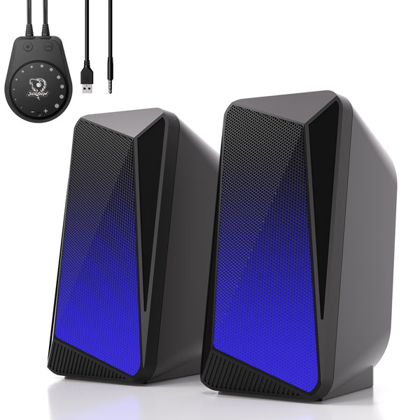 SOULION C30 Bluetooth Computer Speakers, 2.0 PC Speakers for Desktop Monitor, Wired USB Powered & Pulsing & LED Flame Lights, 3.5 mm AUX Speakers for Laptop Gaming with Wired Handy Control