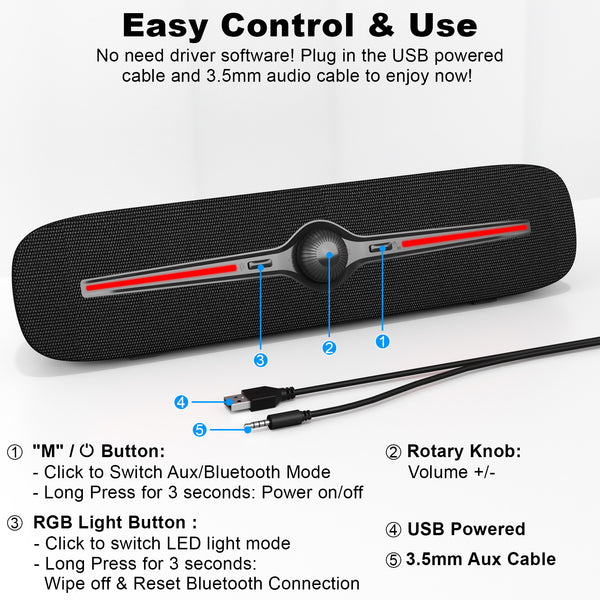 SOULION R90 Bluetooth Computer Speakers for Desktop, USB Powered 3.5mm ...